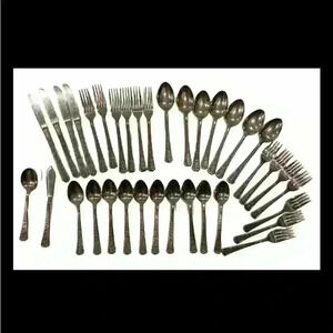 Interpur Florenz 36 Piece Set Stainless Flatware Knife Fork Spoon Vintage Lot